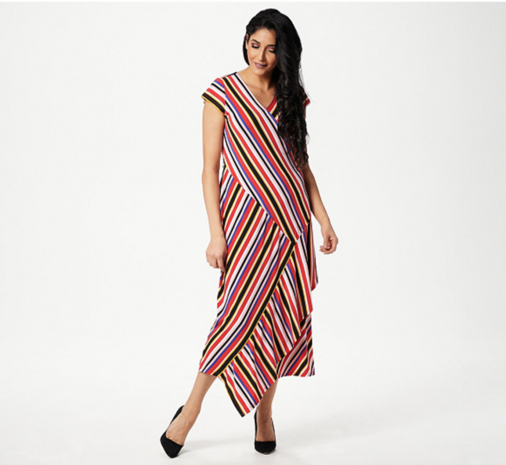 Du Jour Striped Wrap Knit Midi Dress
